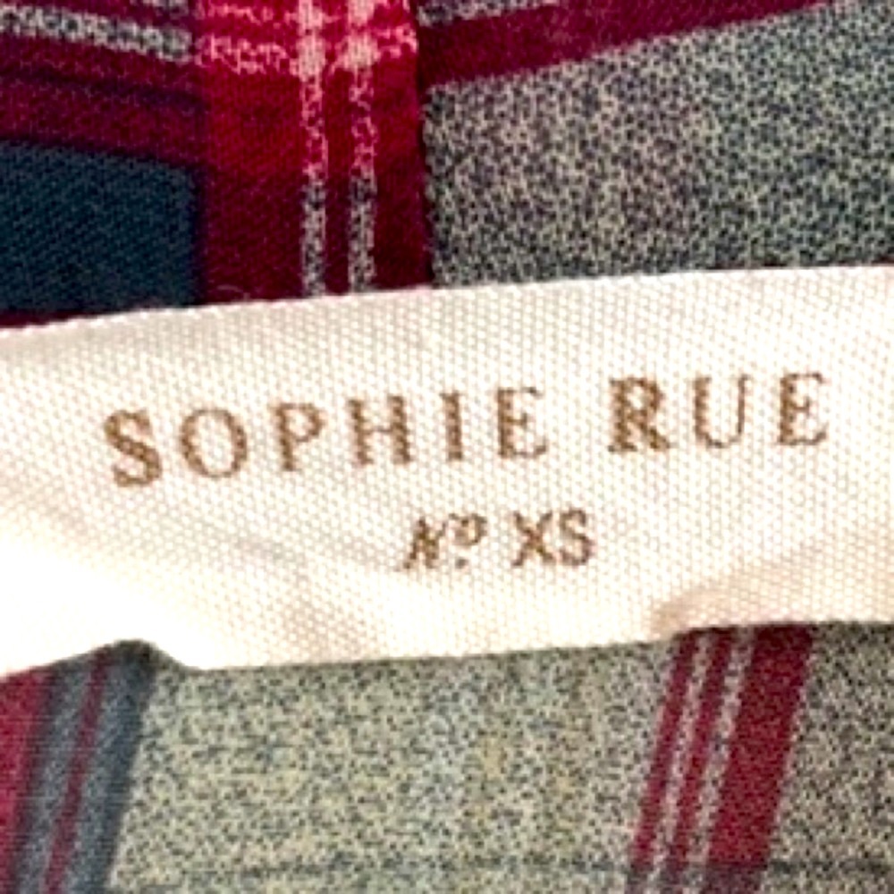 SOPHIE RUE Plaid Sheer Long Sleeve Faux Wrap Preppy Classic Casual Blouse XS - Picture 6 of 7